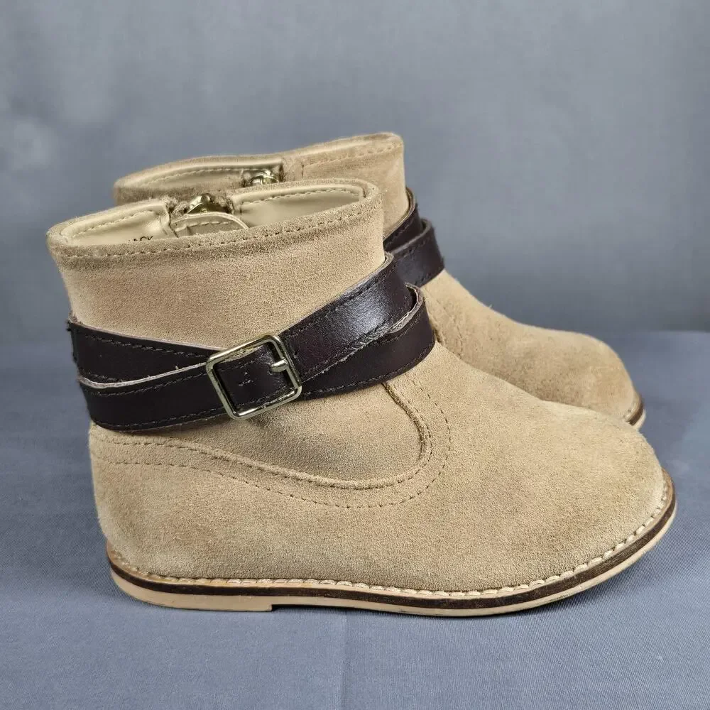 Janie And Jack Boots Toddler Girls Size 7 Beige Suede Ankle Booties Zip Buckle